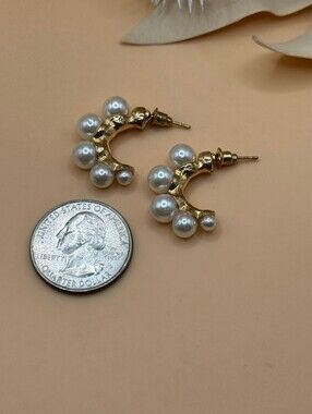 Gold Pearl Cluster Hoop Earrings - Women's Jewelry